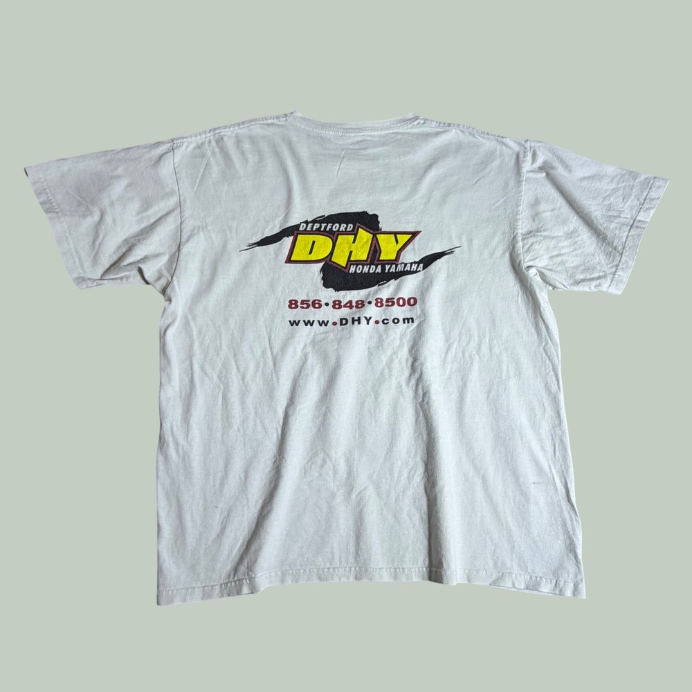 Vintage Anvil Deptford Honda Yamaha DHY T-Shirt Mens XL White Graphic Tee 90s 00